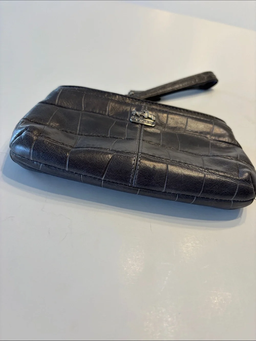 Coach Grey Madison Leather Embossed Croc Zip Wristlet